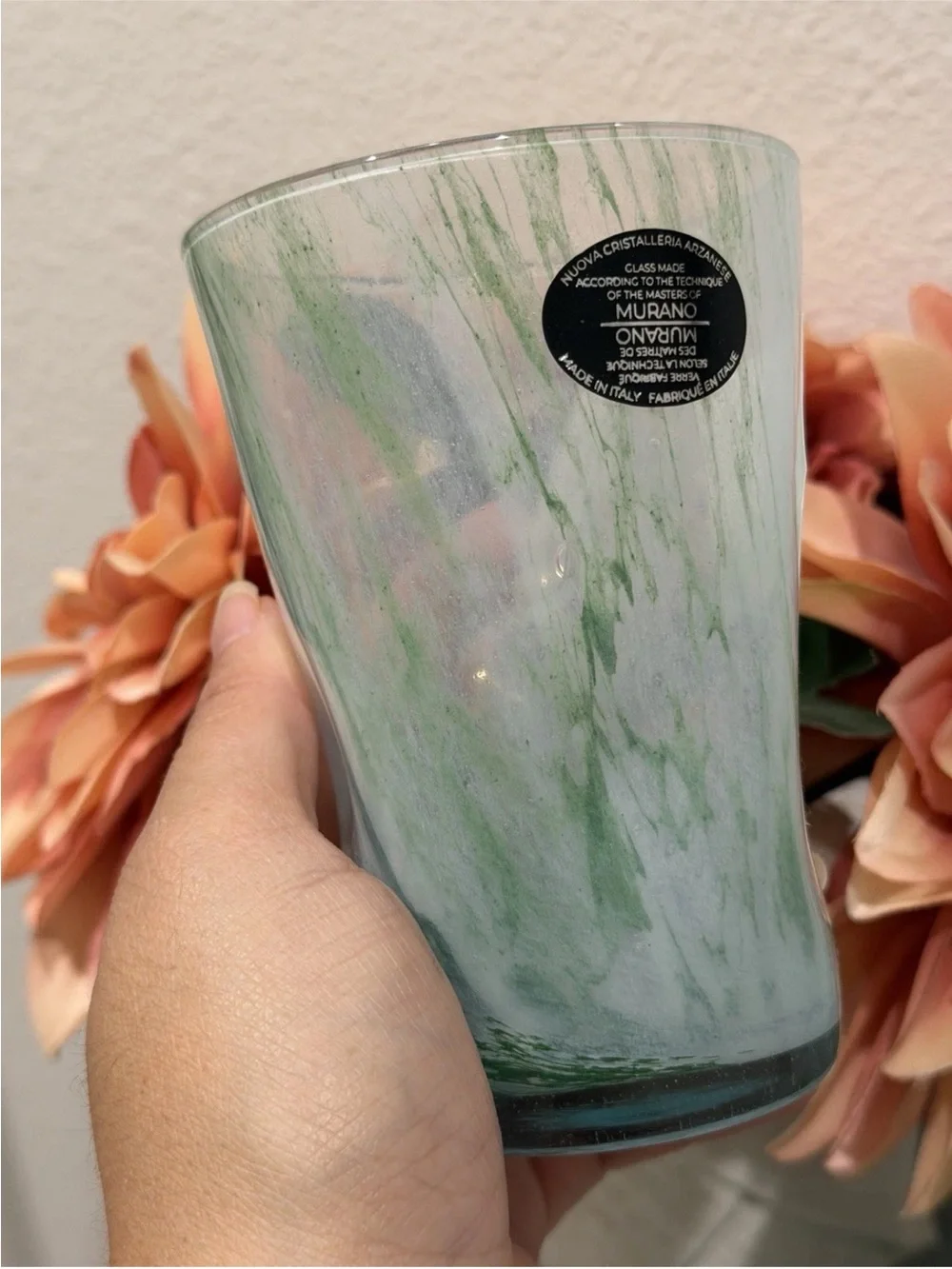 Murano Glass Tumbler Set 4 Green Hand Blown Drinking Glasses 4 7/8in Italy